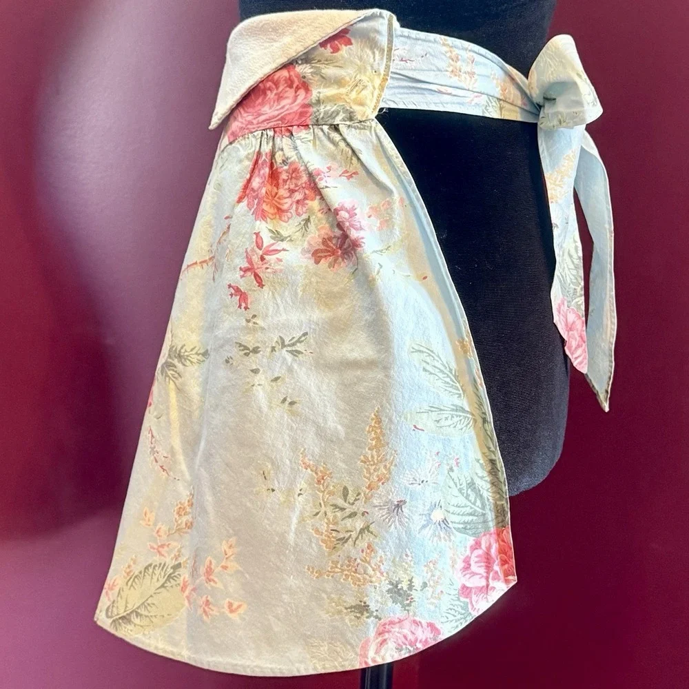 VTG 1950s MCM Handmade Floral Kitchen Housewife Apron Cotton French Blue & Roses